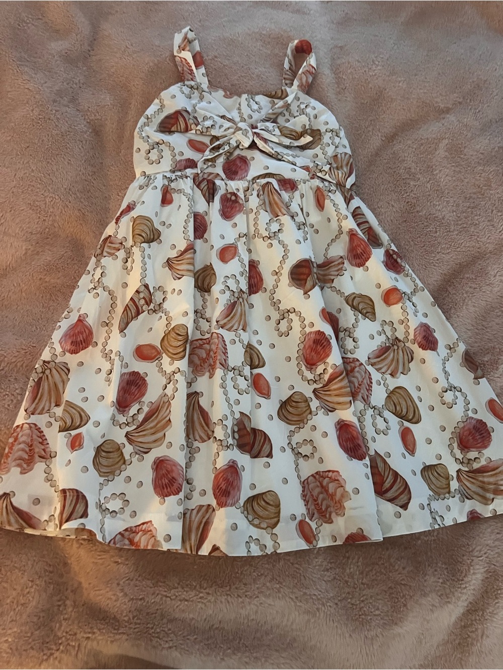 Crewcuts White Sundress with Coral and Tan Seashells 10